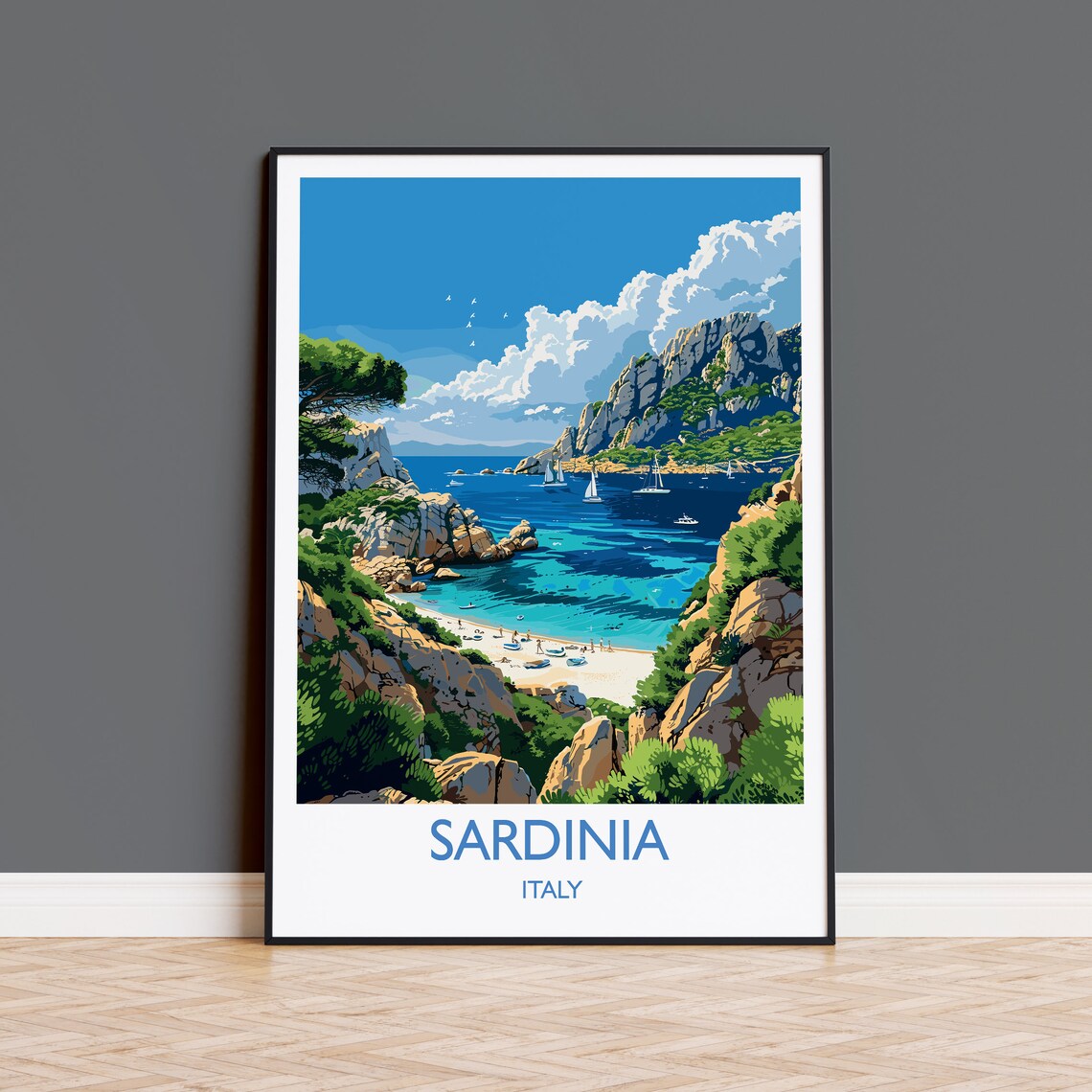 Sardinia Travel Poster, Italian Place Art Print