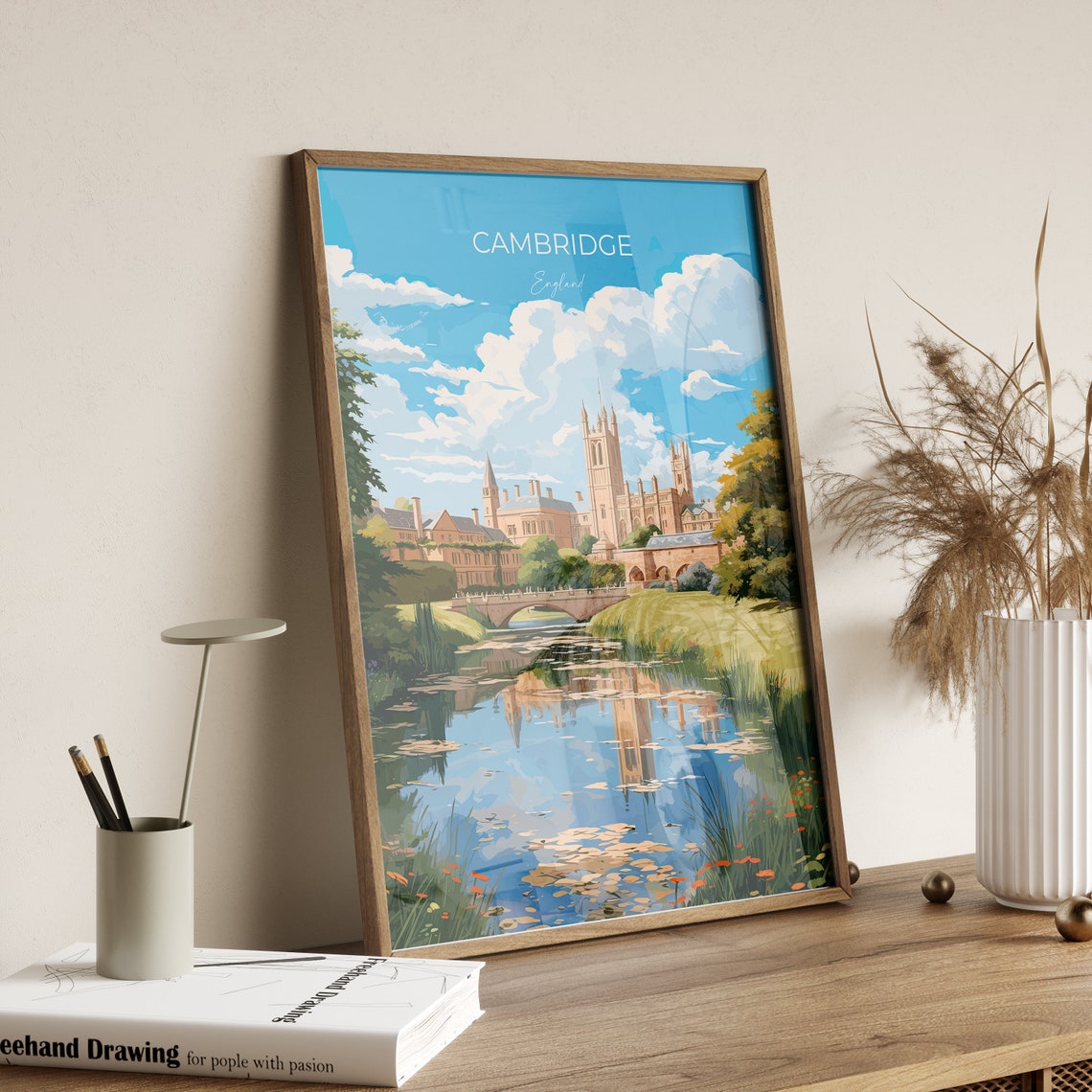 Cambridge England University Colleges River Cam View Art Poster - Image 2