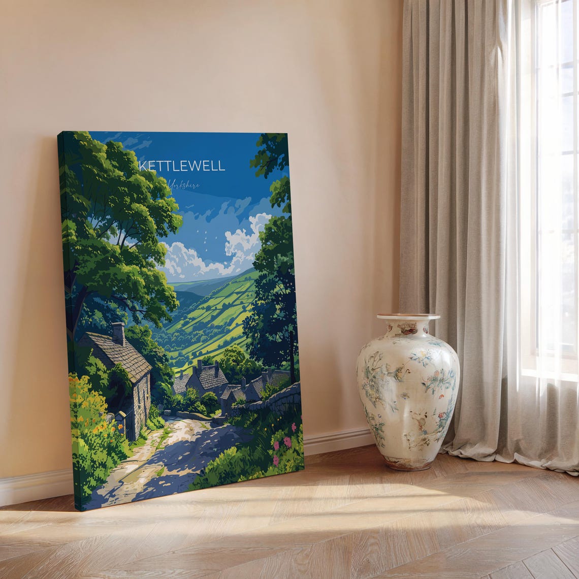 Kettlewell Yorkshire Stone Cottages Lane Modern Travel Poster - Image 2
