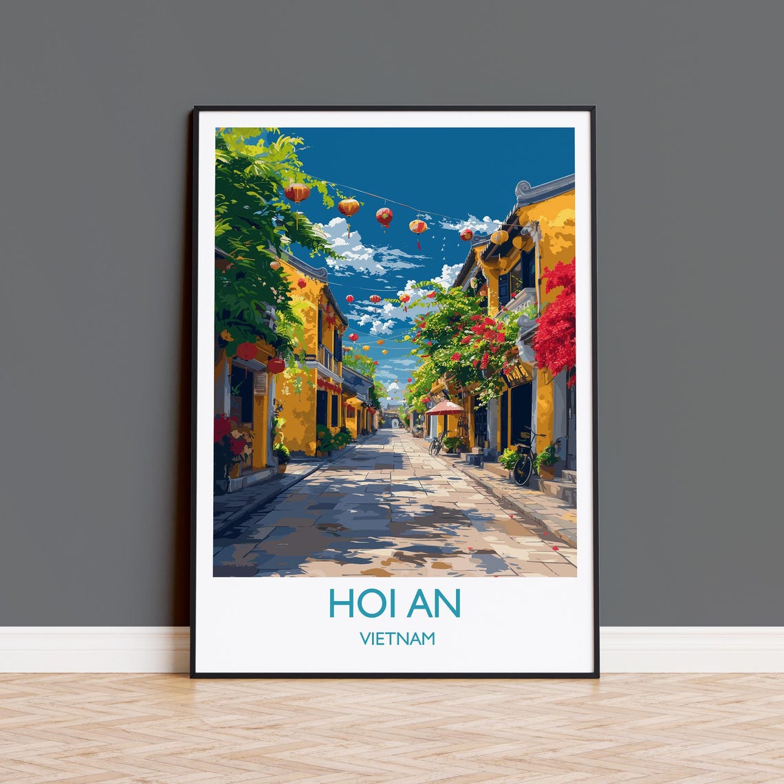 Hoi An Vietnam Lantern Street Bold Bottom Title Travel Poster