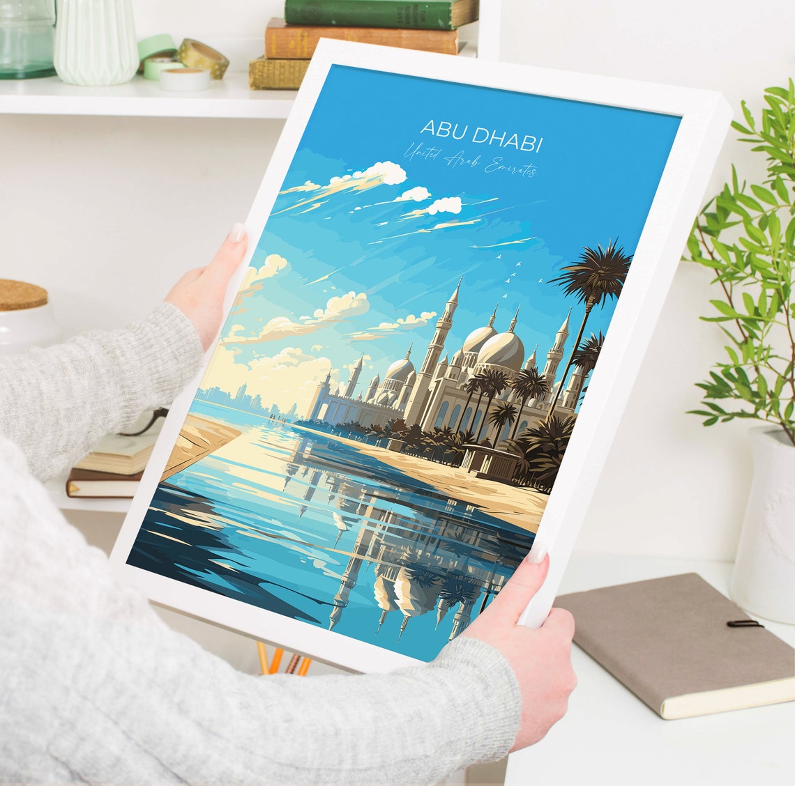 Abu Dhabi White Mosque Domes Palms Water Reflection Travel Poster - Image 5
