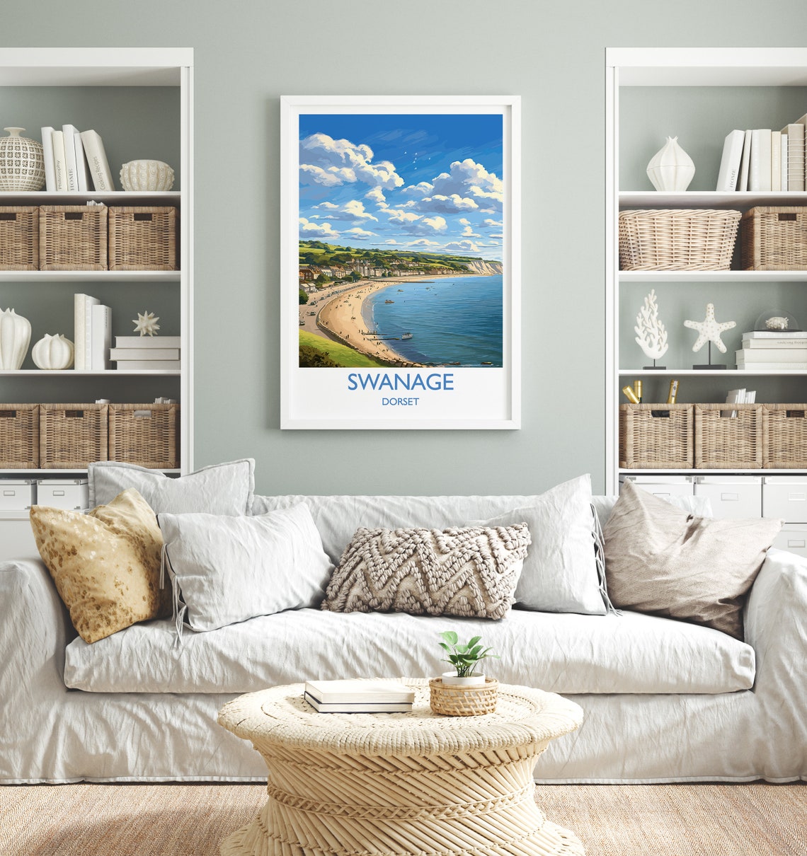 Swanage Dorset Sandy Bay Beach Cliffs Seaside Vintage Poster - Image 4