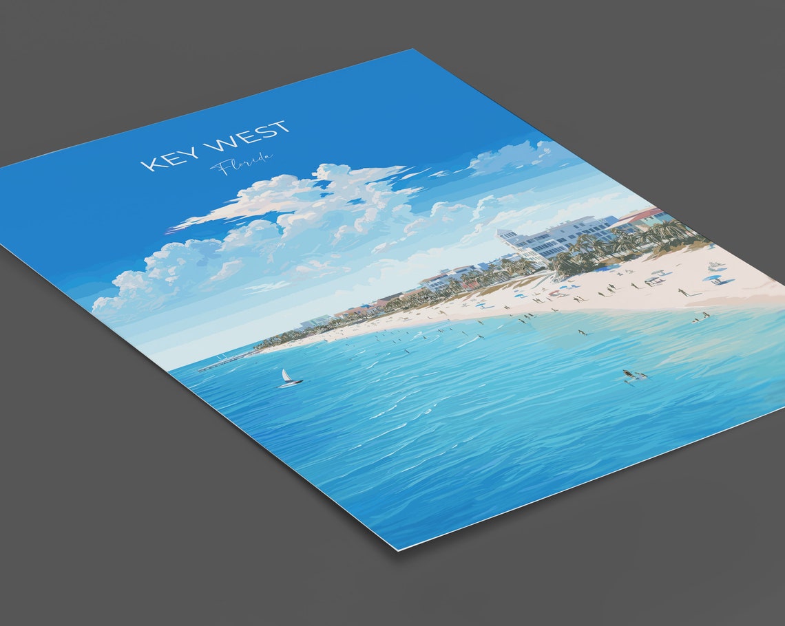 Sunlit Key West Florida White Sand Beach Tropical Coast Travel Poster - Image 2