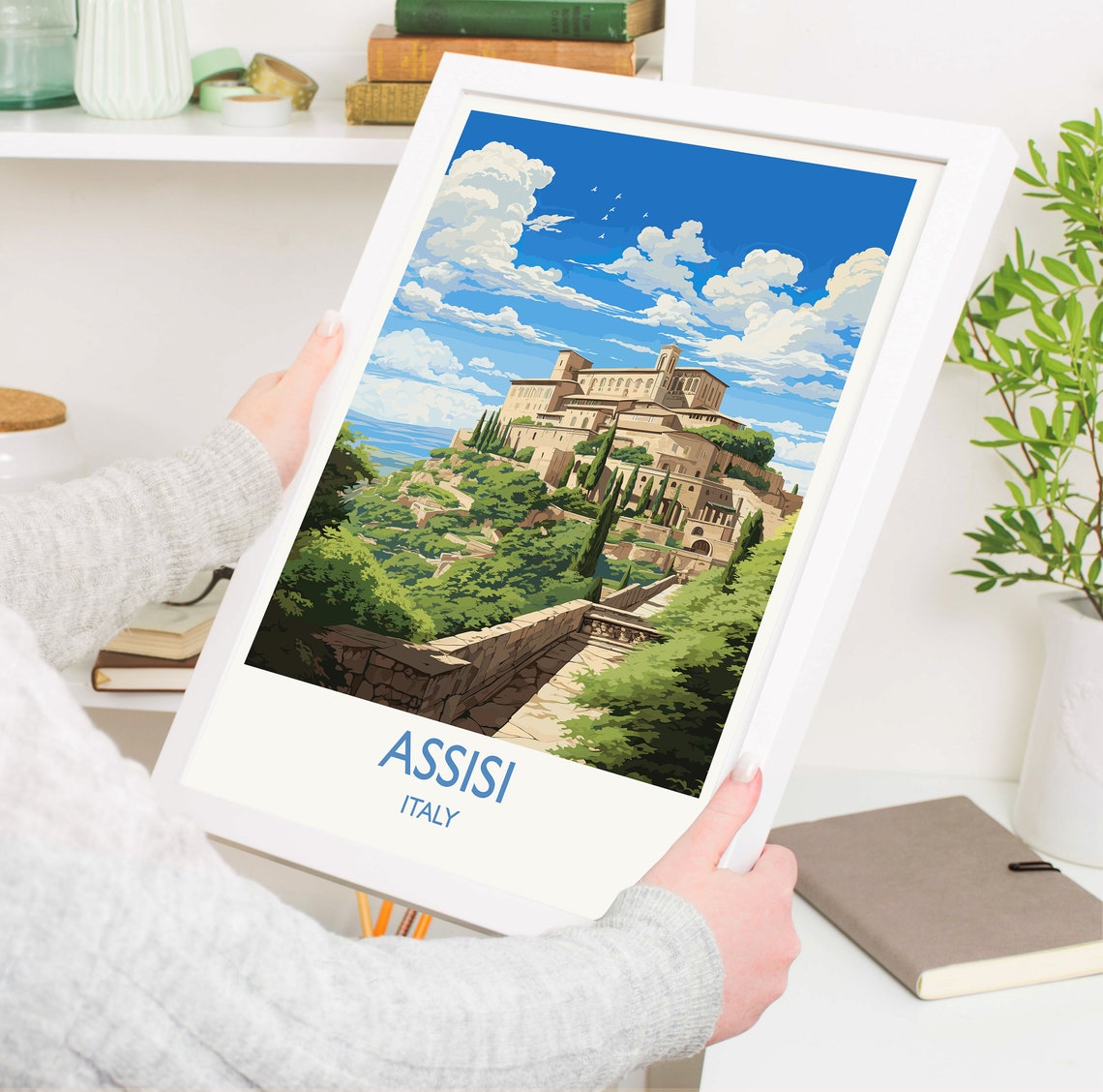 Assisi Italy Hilltop Basilica Cypress Trees Historic Travel Poster - Image 5
