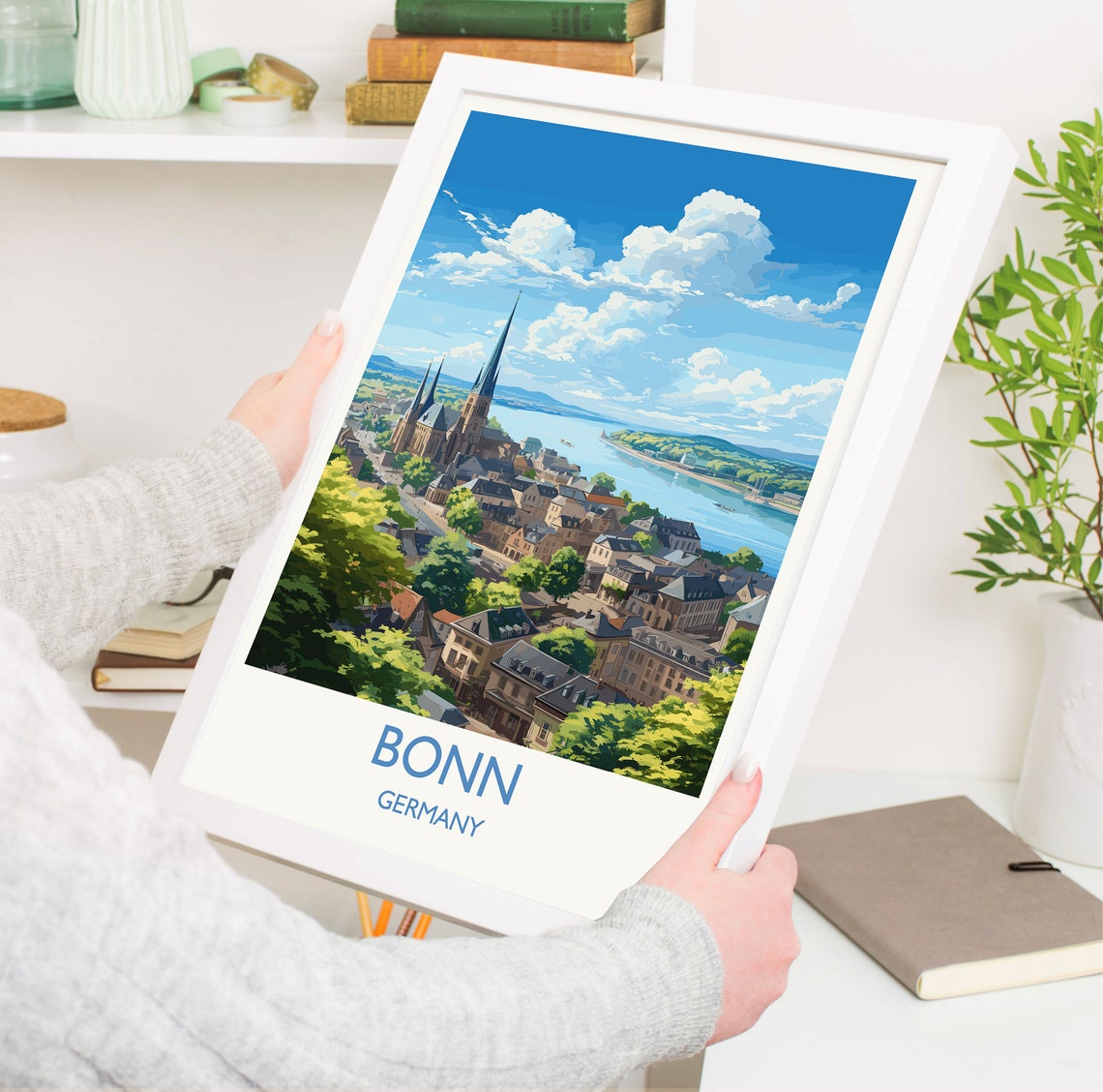 Bonn Germany Hilltop Old Town Riverside Panorama Travel Poster - Image 5