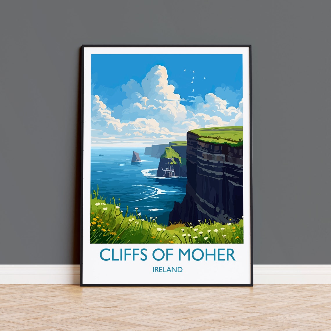 Cliffs of Moher Ireland Dramatic Sea Cliffs Wildflower Travel Poster