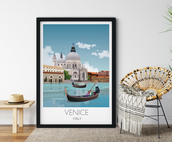 Venice Italy Gondolas Grand Canal Basilica Landmark Travel Poster