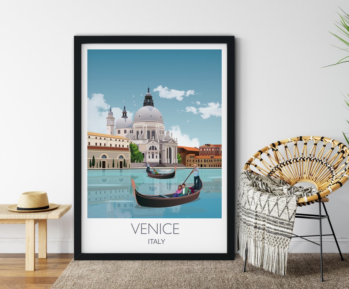 Venice Italy Gondolas Grand Canal Basilica Landmark Travel Poster