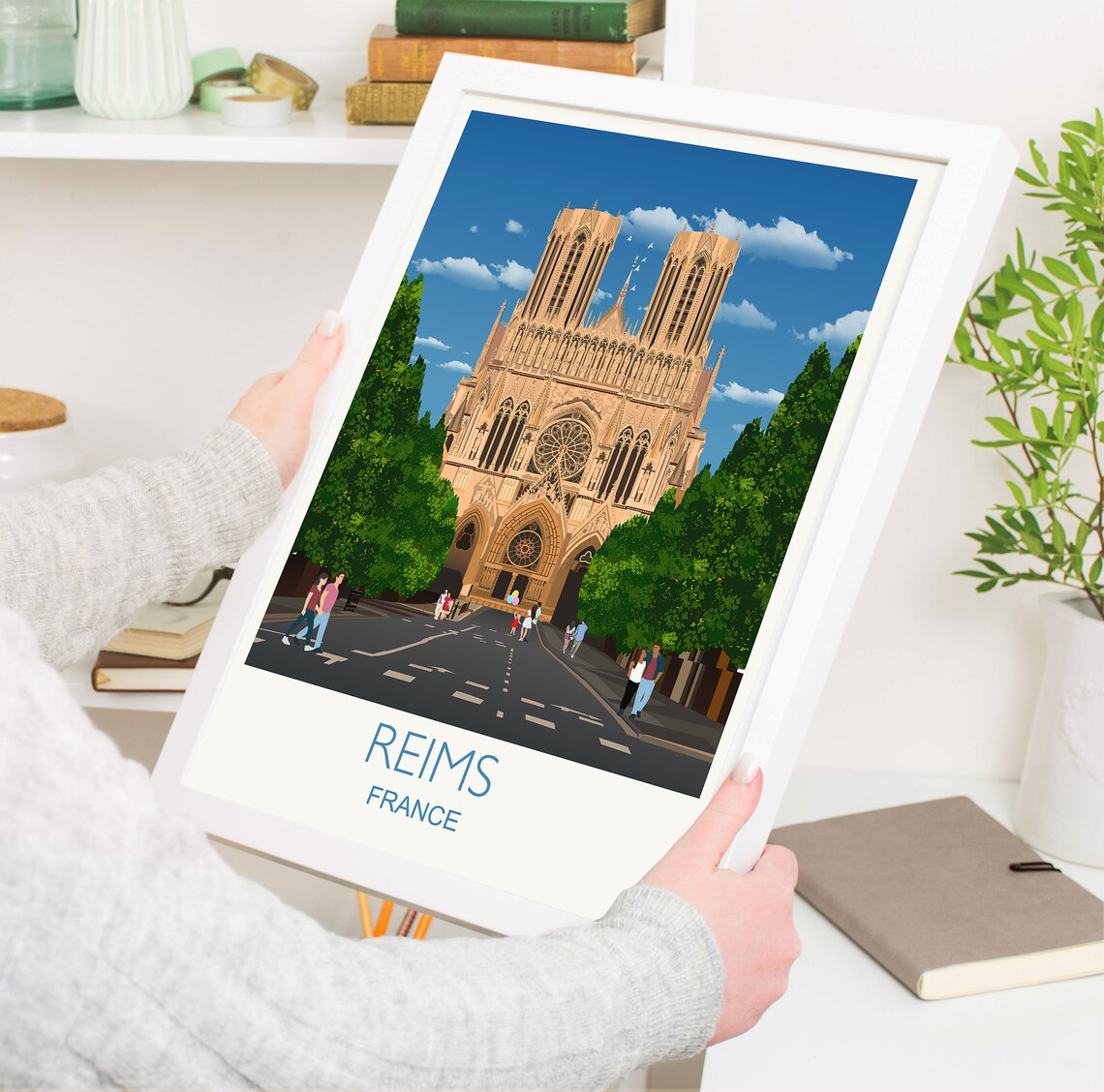 Reims France Gothic Cathedral Facade Landmark City Travel Poster - Image 5