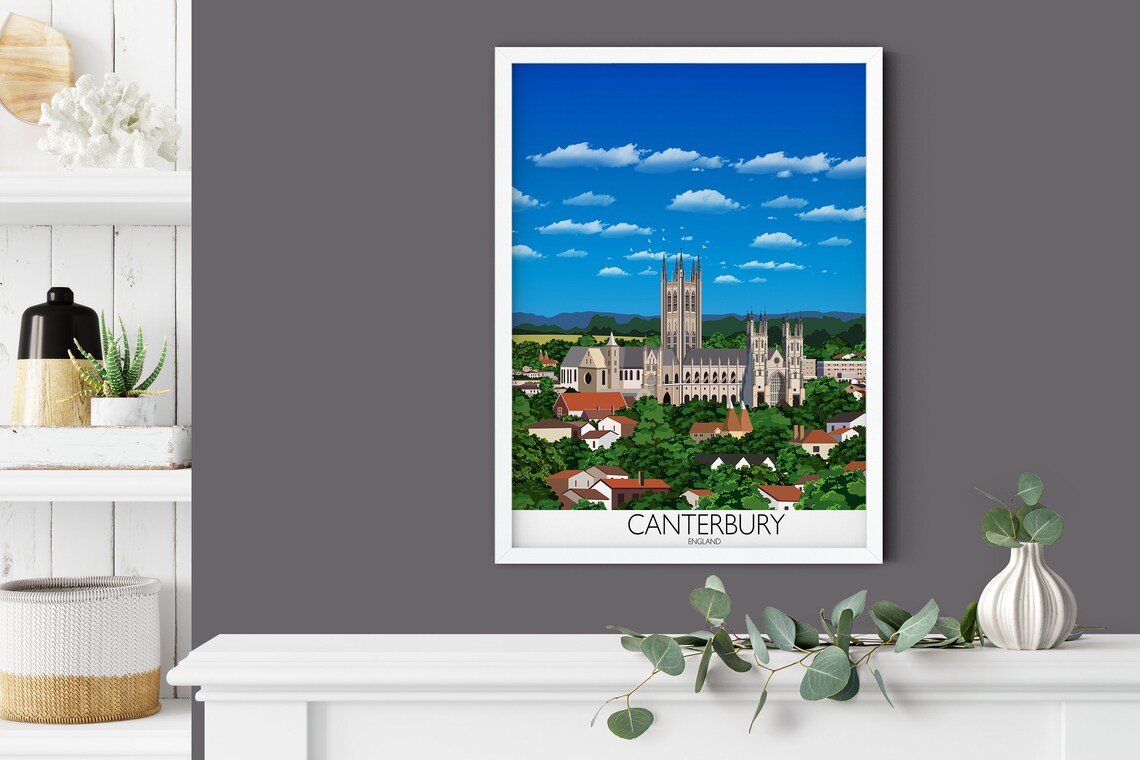 Canterbury England Cathedral City Skyline Bright Travel Poster - Image 4