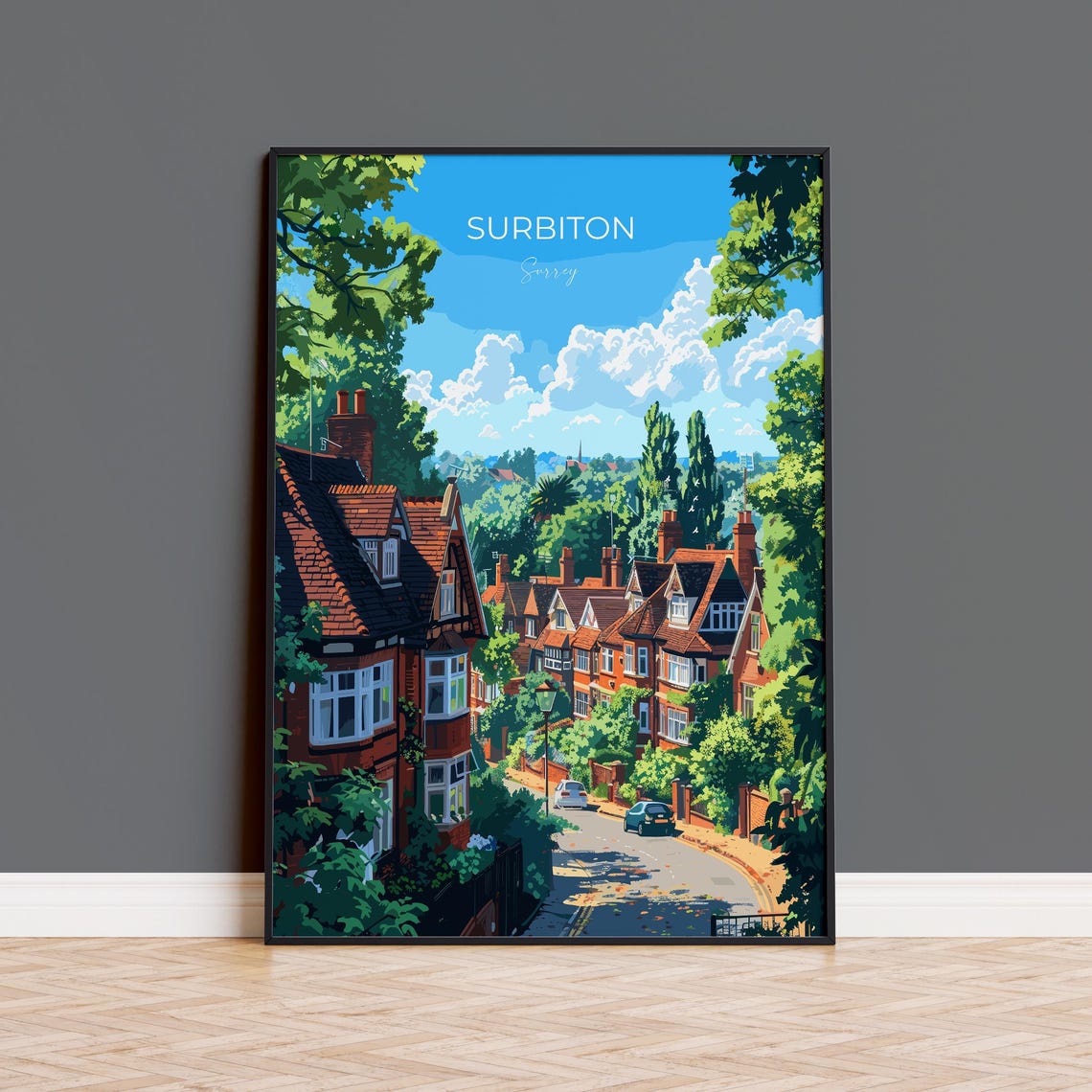 Surbiton Surrey Leafy Victorian Street Summer Daytime Travel Poster
