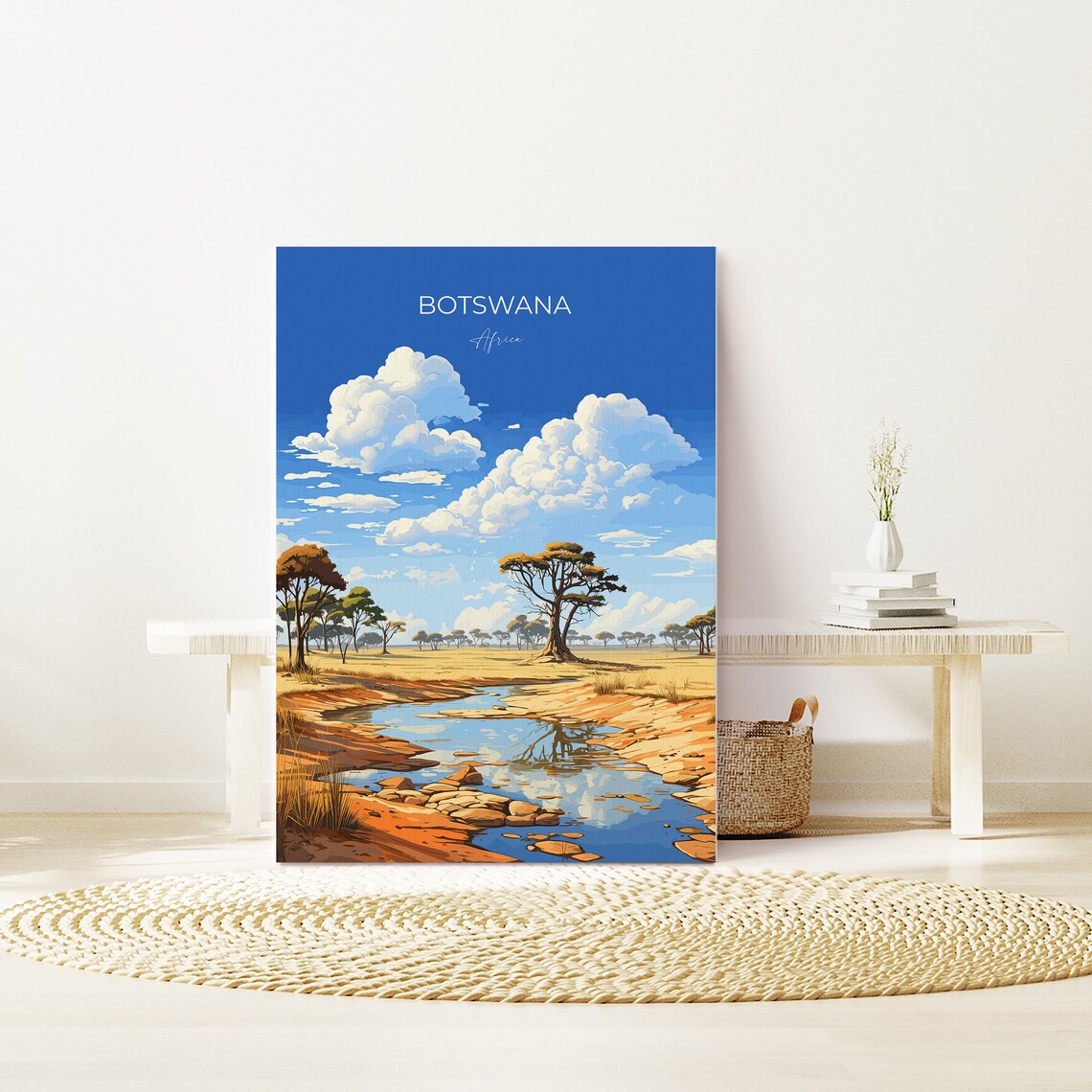 Botswana Africa Savanna Waterhole Bright Sky Vintage Travel Poster - Image 3