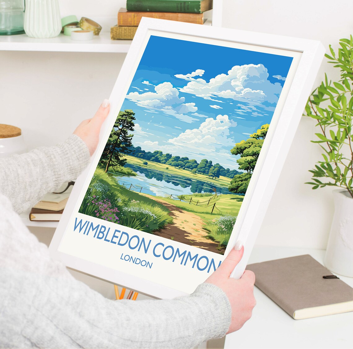 Wimbledon Common London Travel Poster Lake Path Trees Sky Scene - Image 5