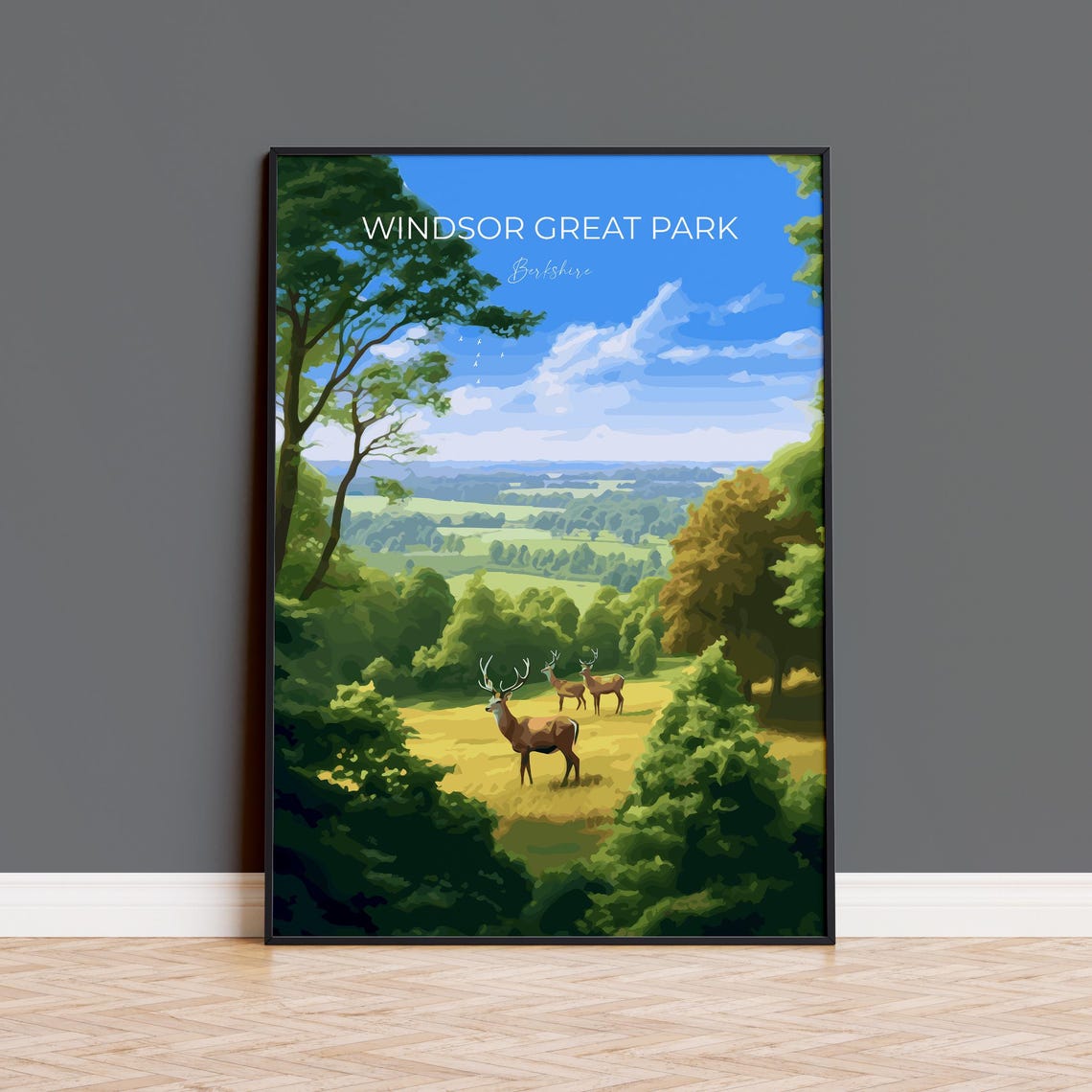 Windsor Great Park Berkshire Red Deer Herd Modern Travel Poster