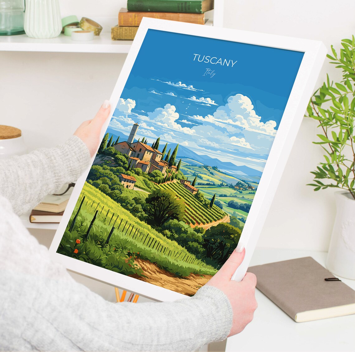 Tuscany Italy Hilltop Village Cypress Trees Vineyard Travel Poster - Image 5