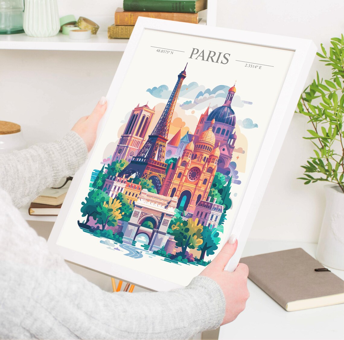 Paris France Iconic Landmarks in a Joyful Colorful Watercolor Poster - Image 3