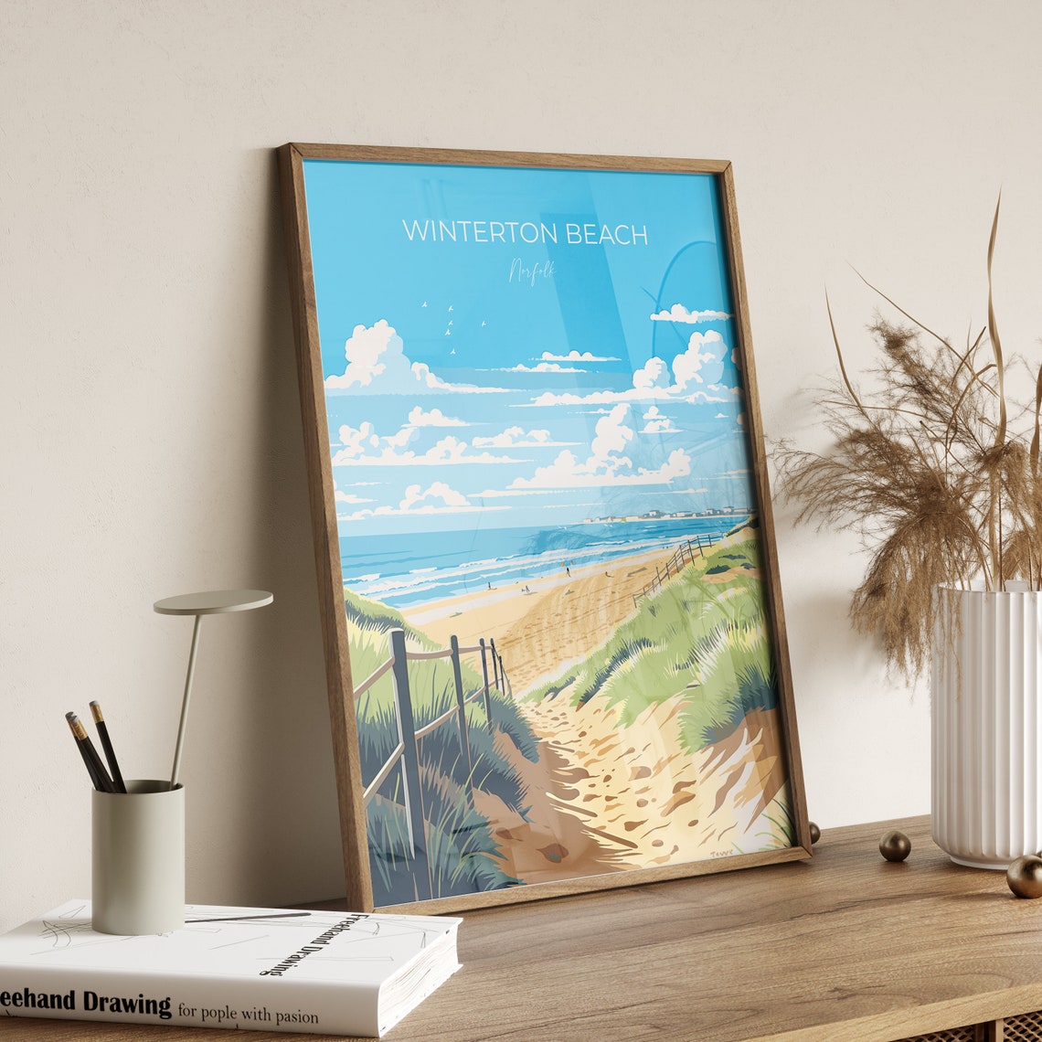 Winterton Beach Norfolk Dune Path Coastal Walk Illustration Poster - Image 2