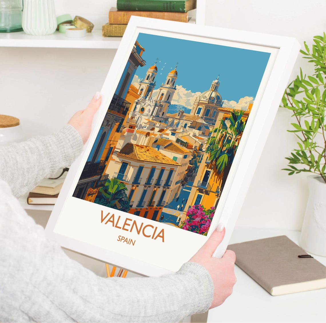 Valencia Cathedral Domes Rooftop View White Border Travel Poster - Image 3