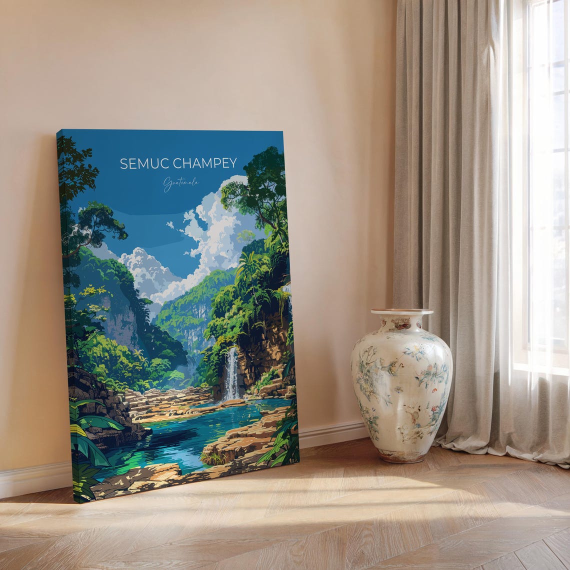 Semuc Champey Guatemala Jungle Waterfall Modern Travel Poster - Image 2
