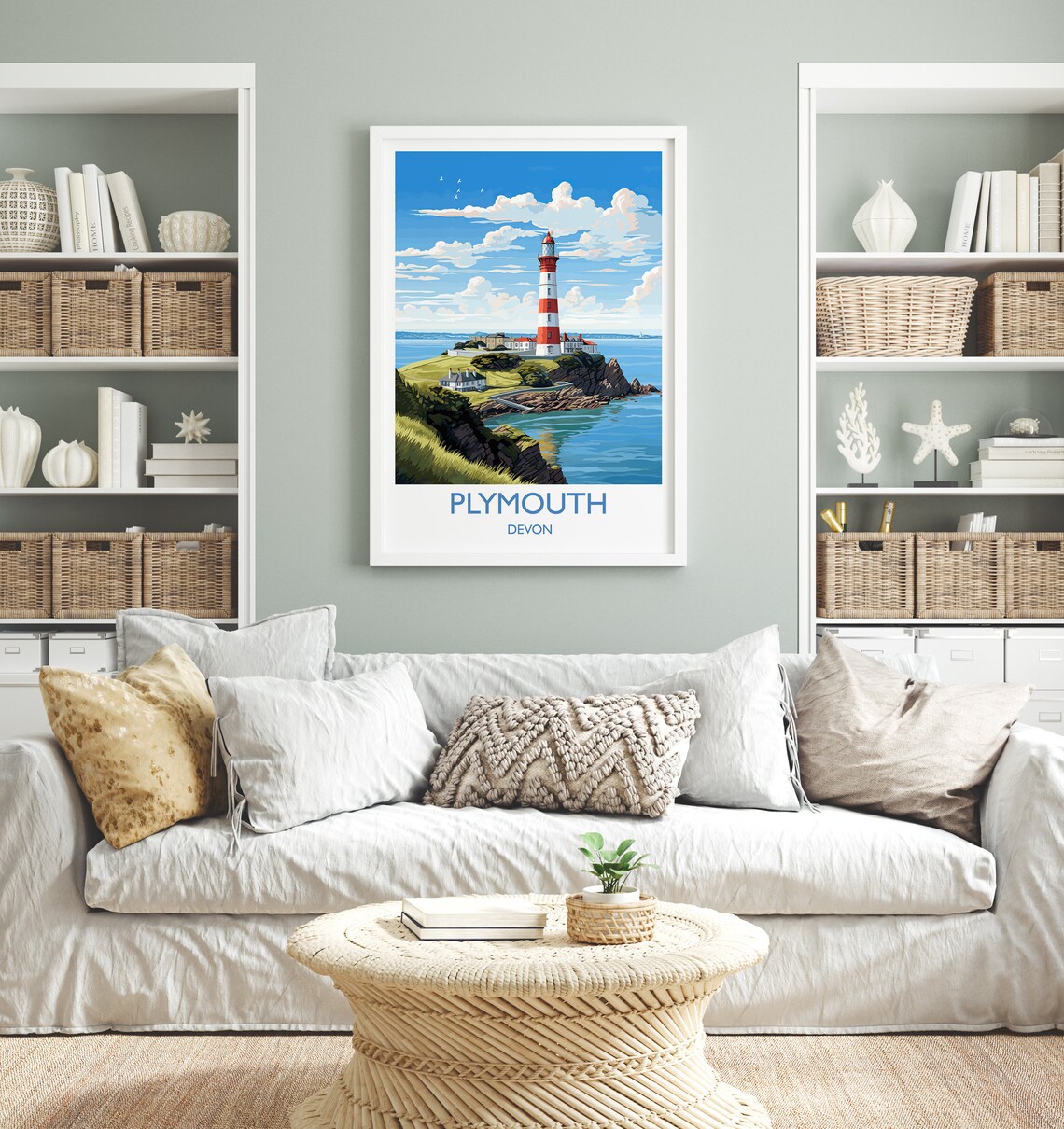 Plymouth Devon England Smeaton Tower Lighthouse Coast Art Poster - Image 4