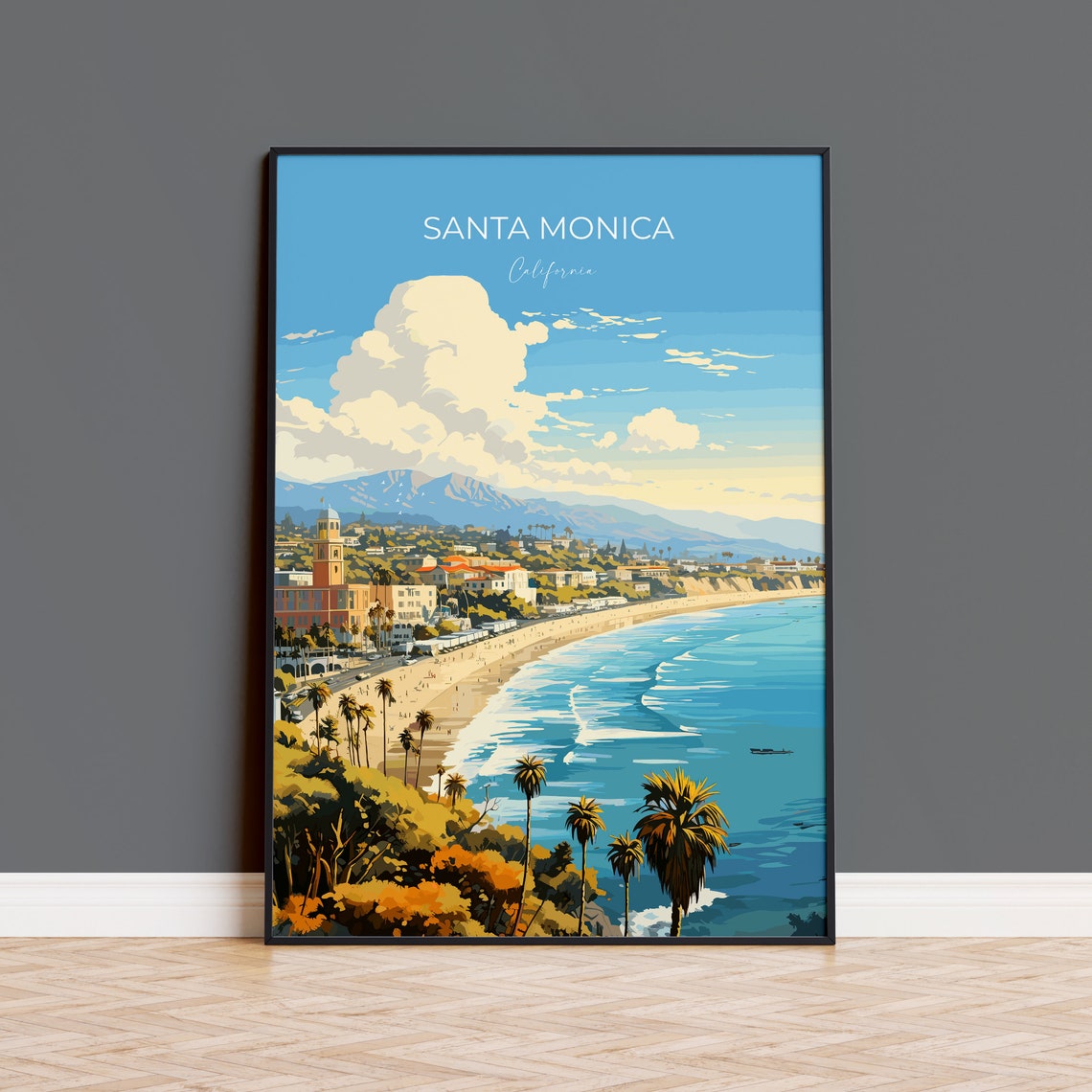 Santa Monica Travel Poster Travel Print Of Santa Monica California Santa Monica Art Lovers Gift Usa Gift Wall Art Print