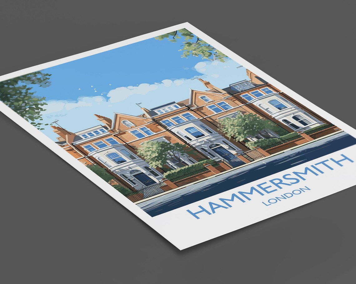 Hammersmith London Victorian Brick Townhouses Street Travel Poster - Image 2