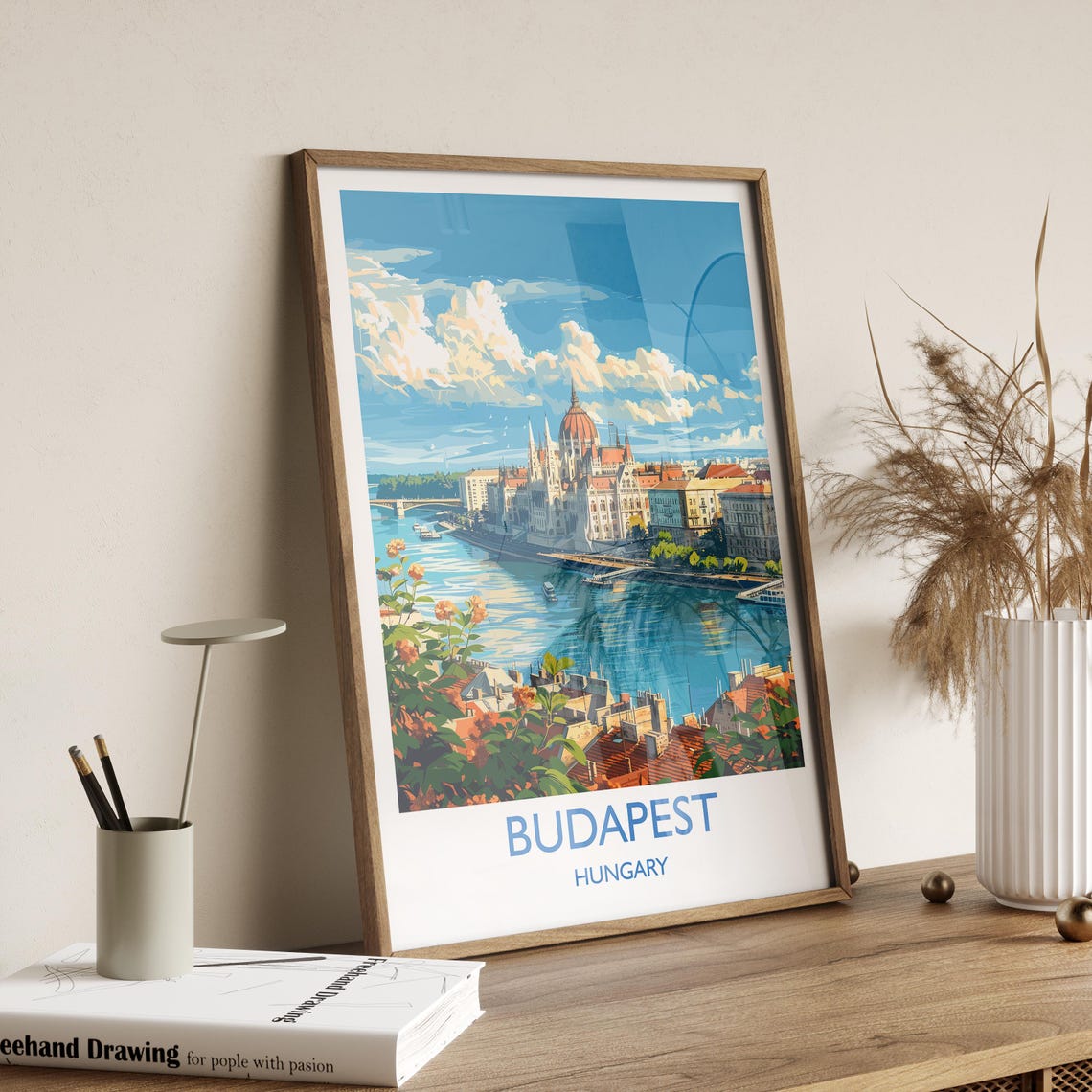 Budapest Parliament Riverside Promenade White Border Travel Poster - Image 2