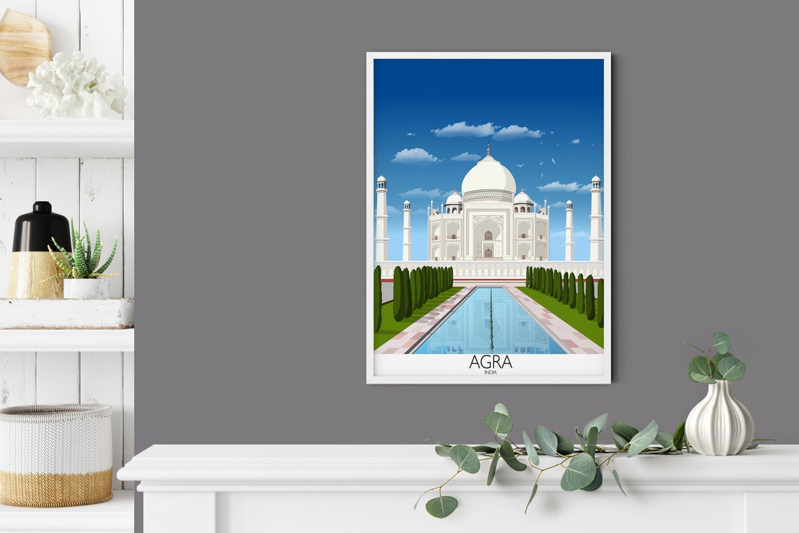 Agra India Taj Mahal Daytime Reflecting Pool Frontal View Poster - Image 2
