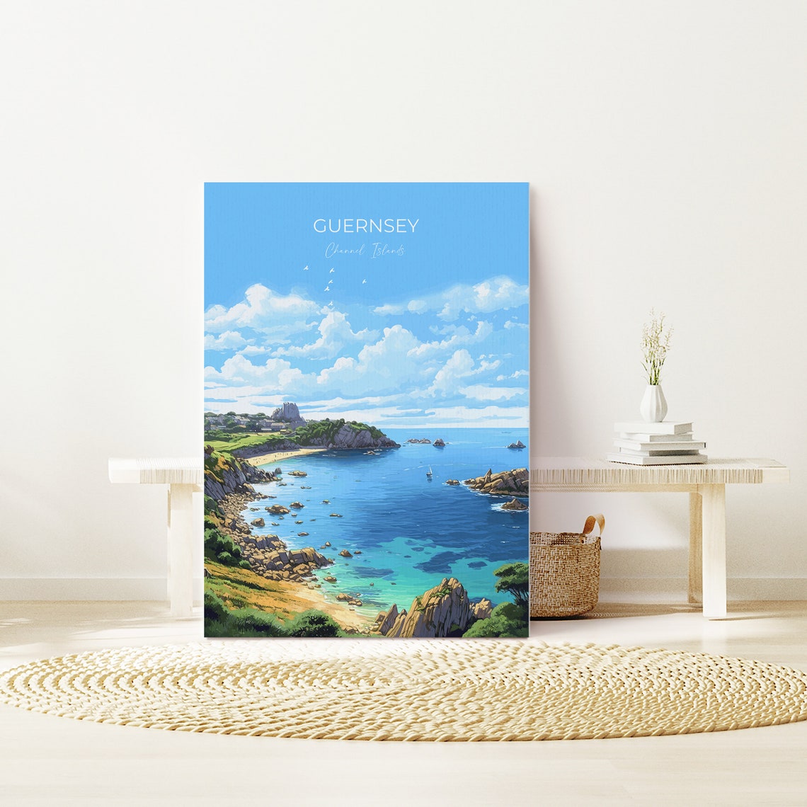 Guernsey Channel Islands Turquoise Cove Cliffs Coastal Travel Poster - Image 3