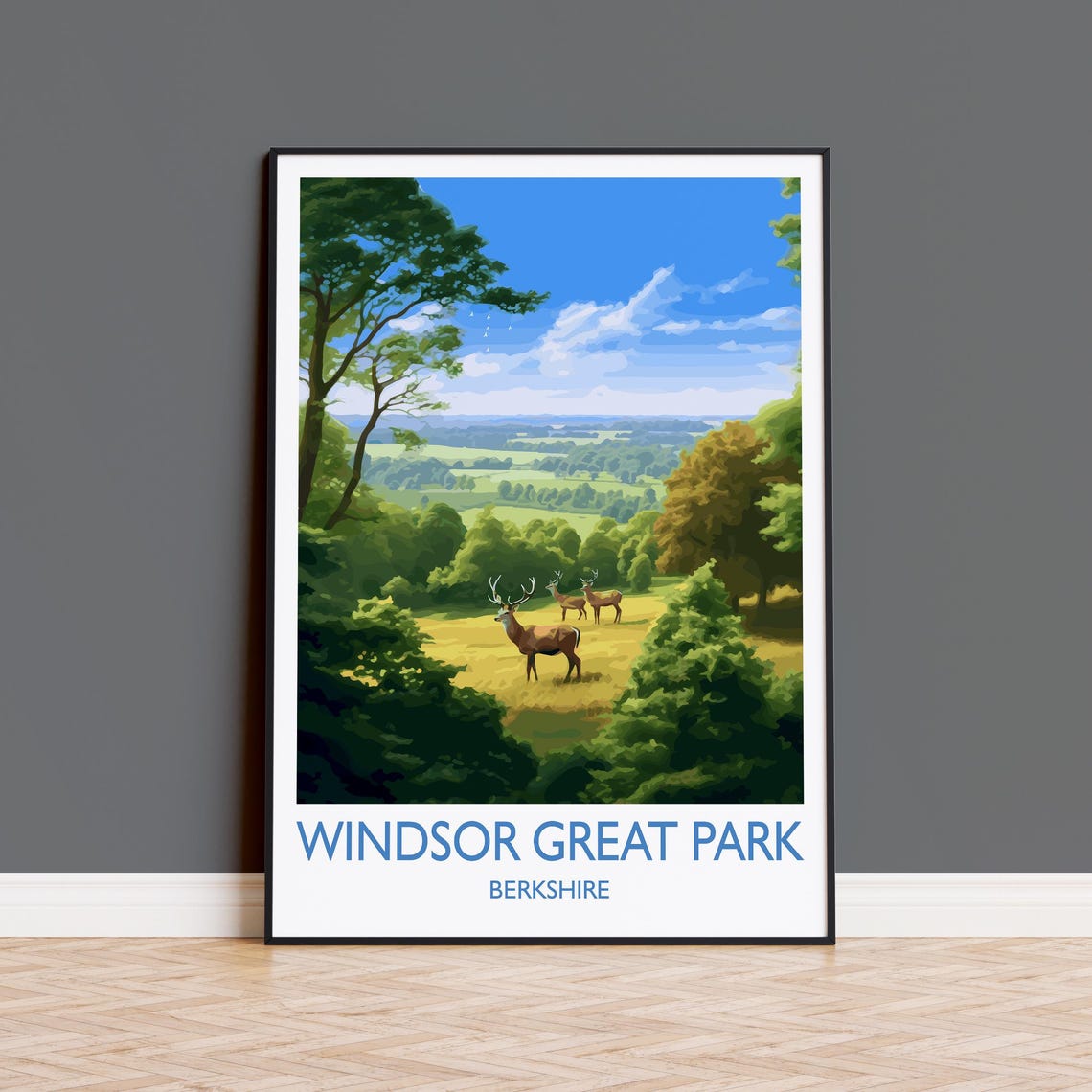 Windsor Great Park Berkshire Red Deer Vintage Retro Travel Poster