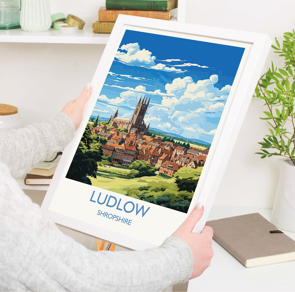 Ludlow Shropshire Historic Church Tower Rooftops Vintage Poster - Image 5