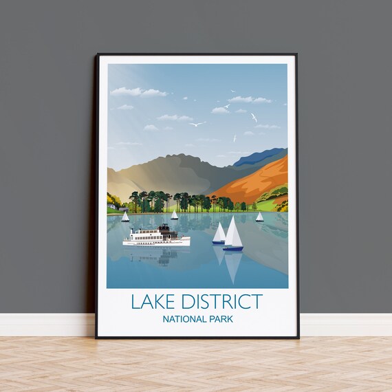 Lake District National Park Lakeside Sailboat Scene Travel Poster