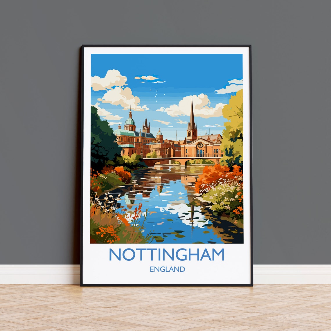 Nottingham Travel Poster Wall Art Travel Print Of Nottingham Nottinghamshire England English City Lovers Gift Nottingham Art