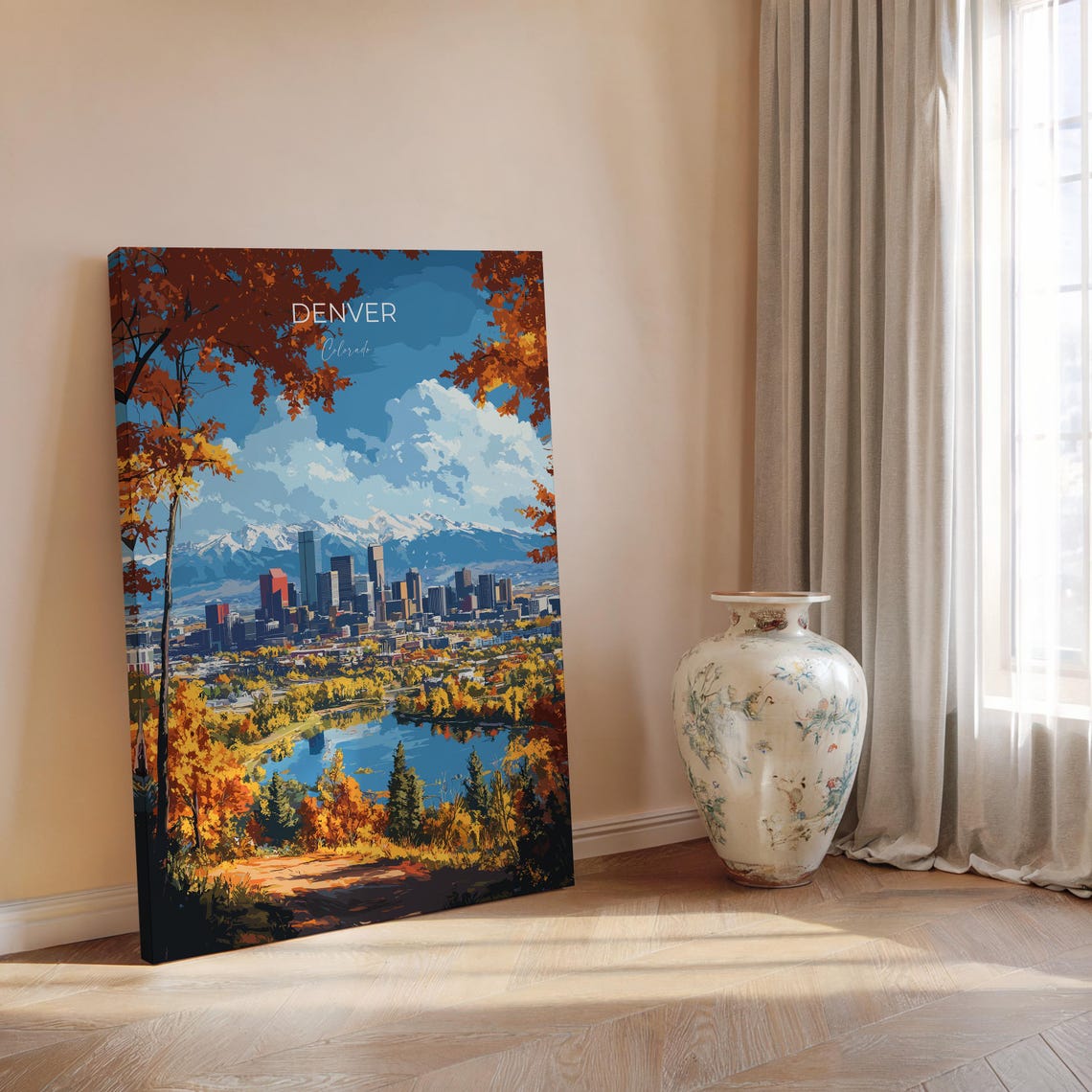 Denver Skyline Autumn Rocky Mountains Lake Full Bleed Poster - Image 2