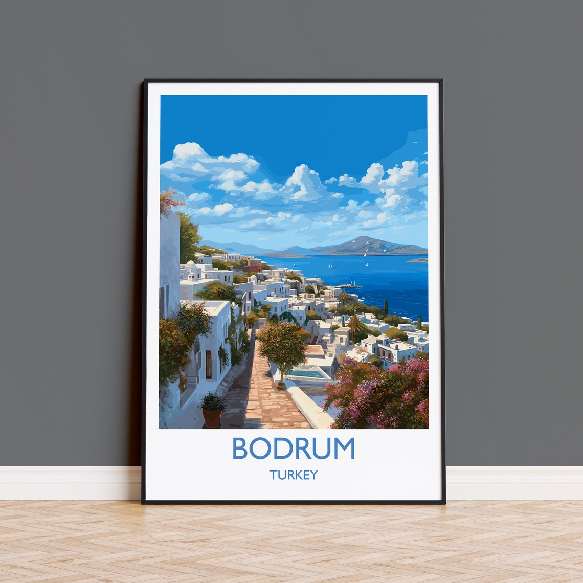 Bodrum Turkey Whitewashed Hillside Coastal Town View Art Poster