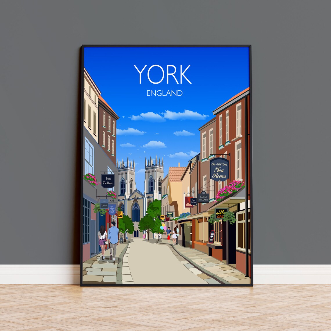 York England Historic Street Minster Towers Charming Day Poster