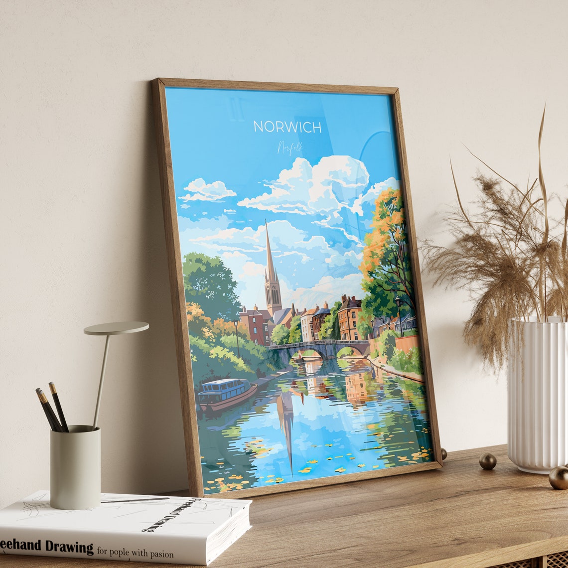 Norwich Travel Print Travel Poster Of Norwich Norfolk England Norfolk Art Norfolk Gift Norwich Gift Wall Art Print - Image 2