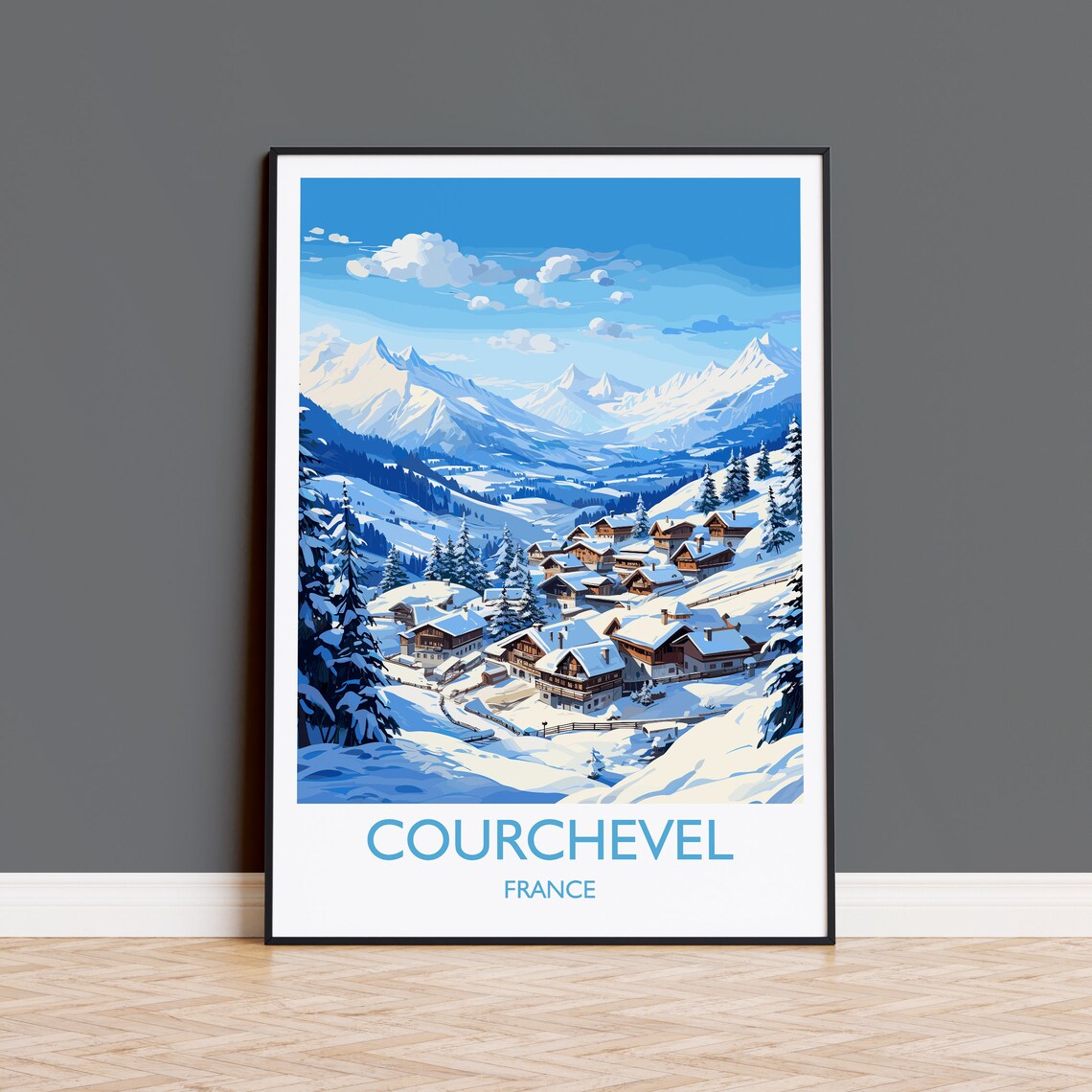 Courchevel France Alpine Village Snowy Peaks Ski Travel Poster