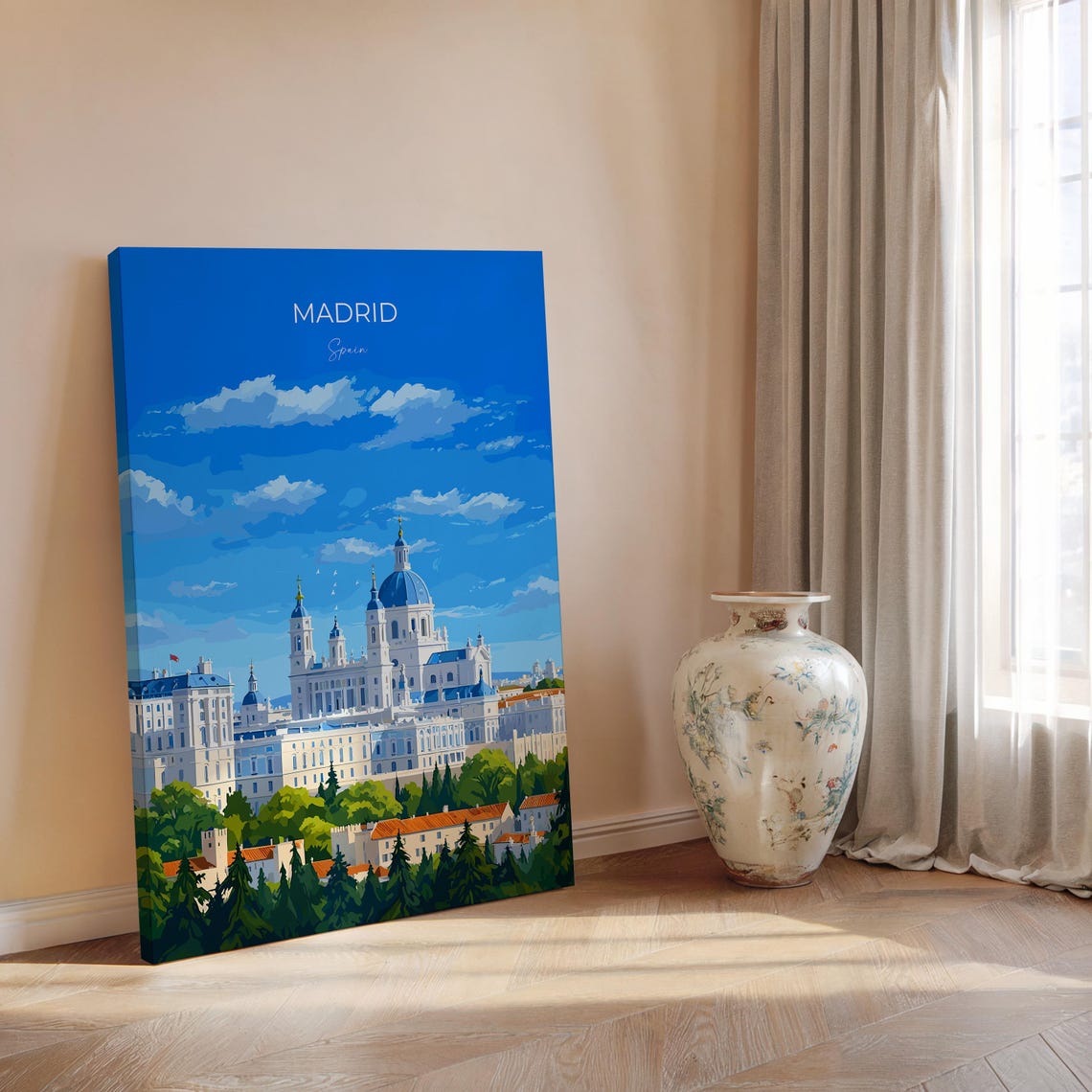 Madrid Royal Palace Cathedral Summer Sky Top Lettering Poster - Image 2