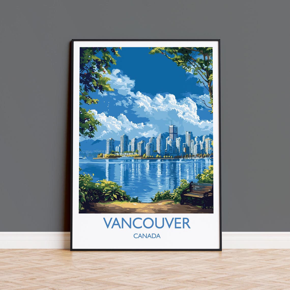 Vancouver Canada Skyline Waterfront Park View Poster With Title Below