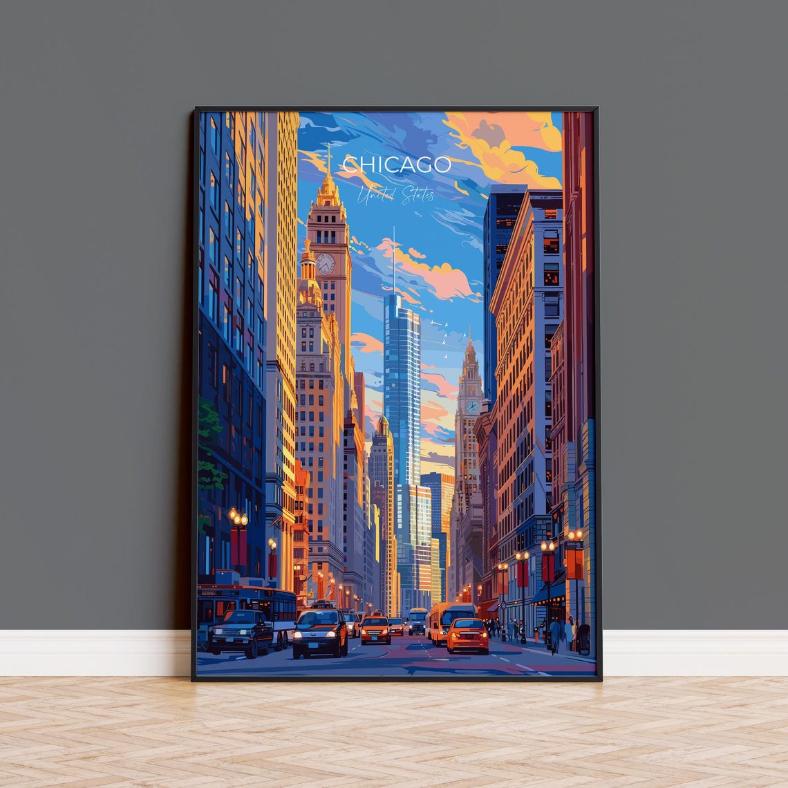 Chicago Travel Print Wall Art Travel Poster Of Chicago Illinois Chicago Art Lovers Gift Usa City Art Gift