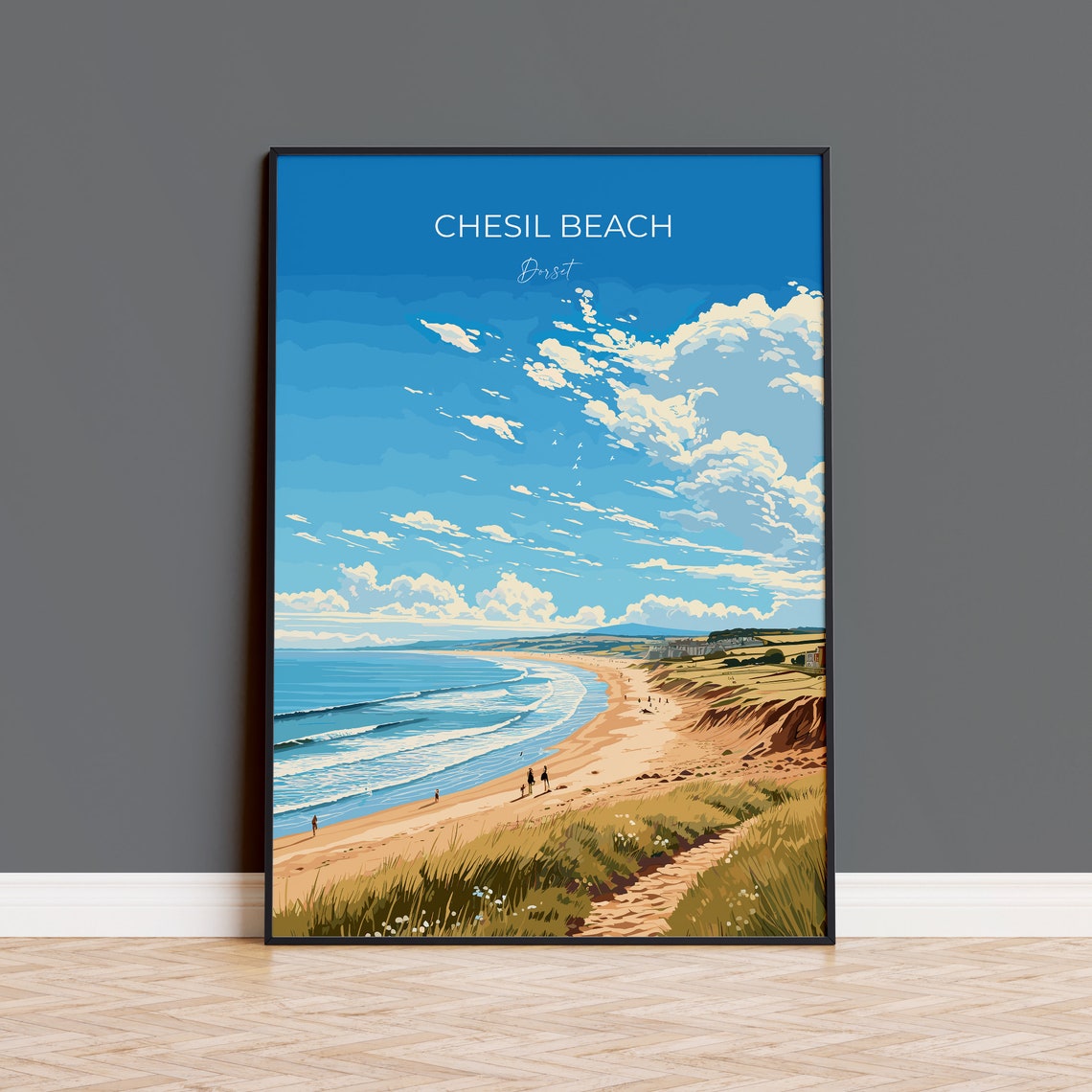 Chesil Beach Dorset Shoreline Waves Summer Coastline Art Poster