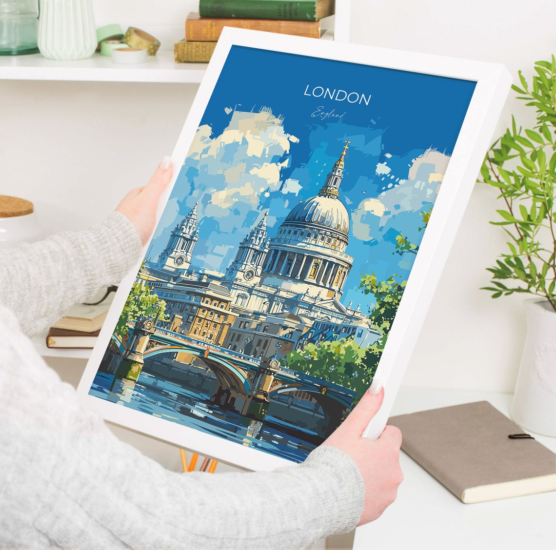 London England St Pauls Cathedral Bridge River View Travel Poster - Image 3