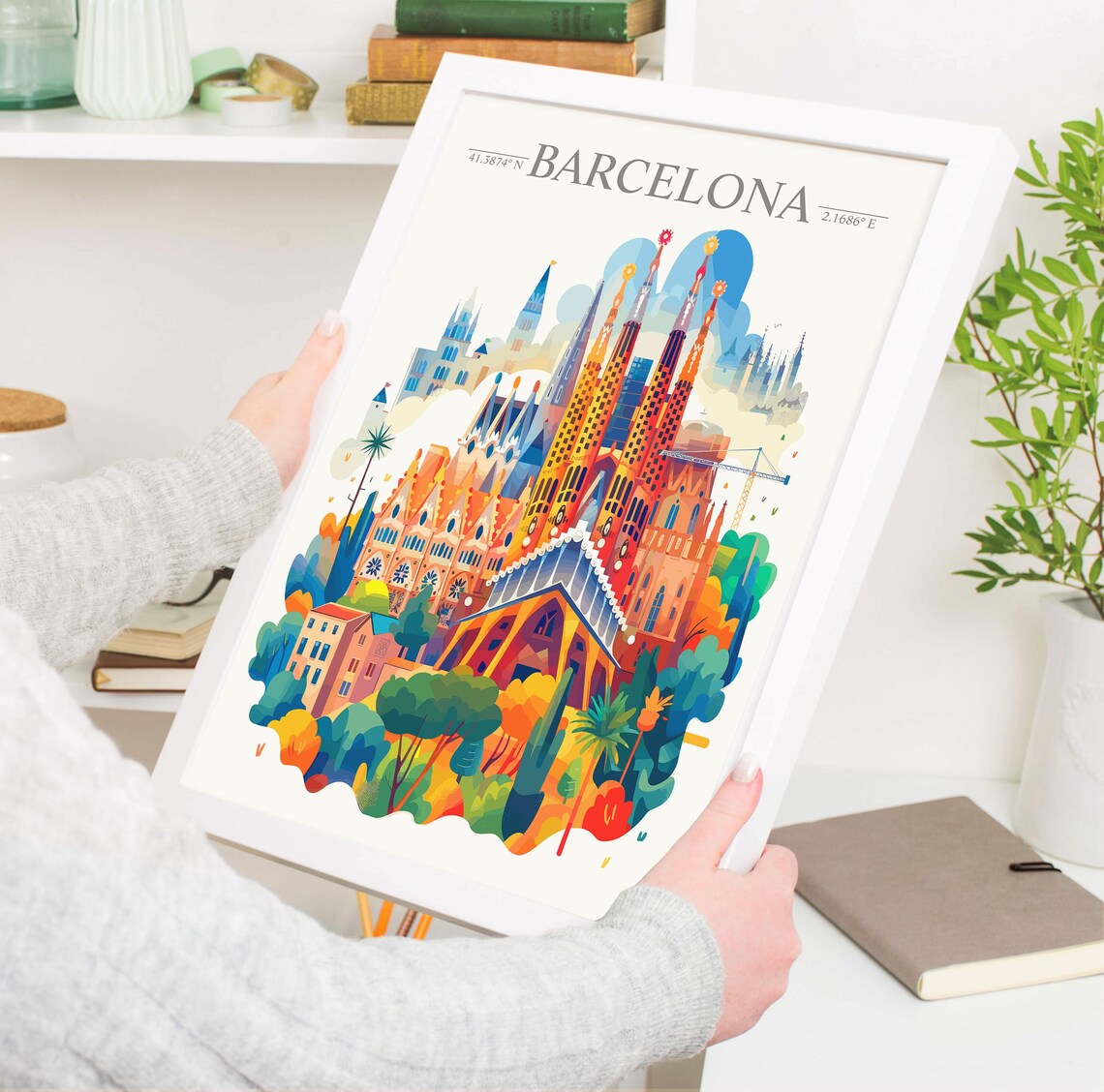 Barcelona Spain Sagrada Familia in a Vibrant Colorful Cityscape Poster - Image 3