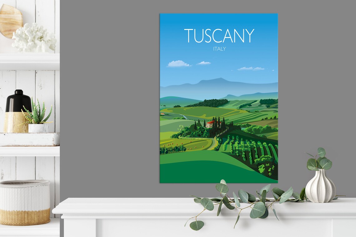 Tuscany Italy Rolling Hills Travel Poster of Villa and Vineyards - Image 2