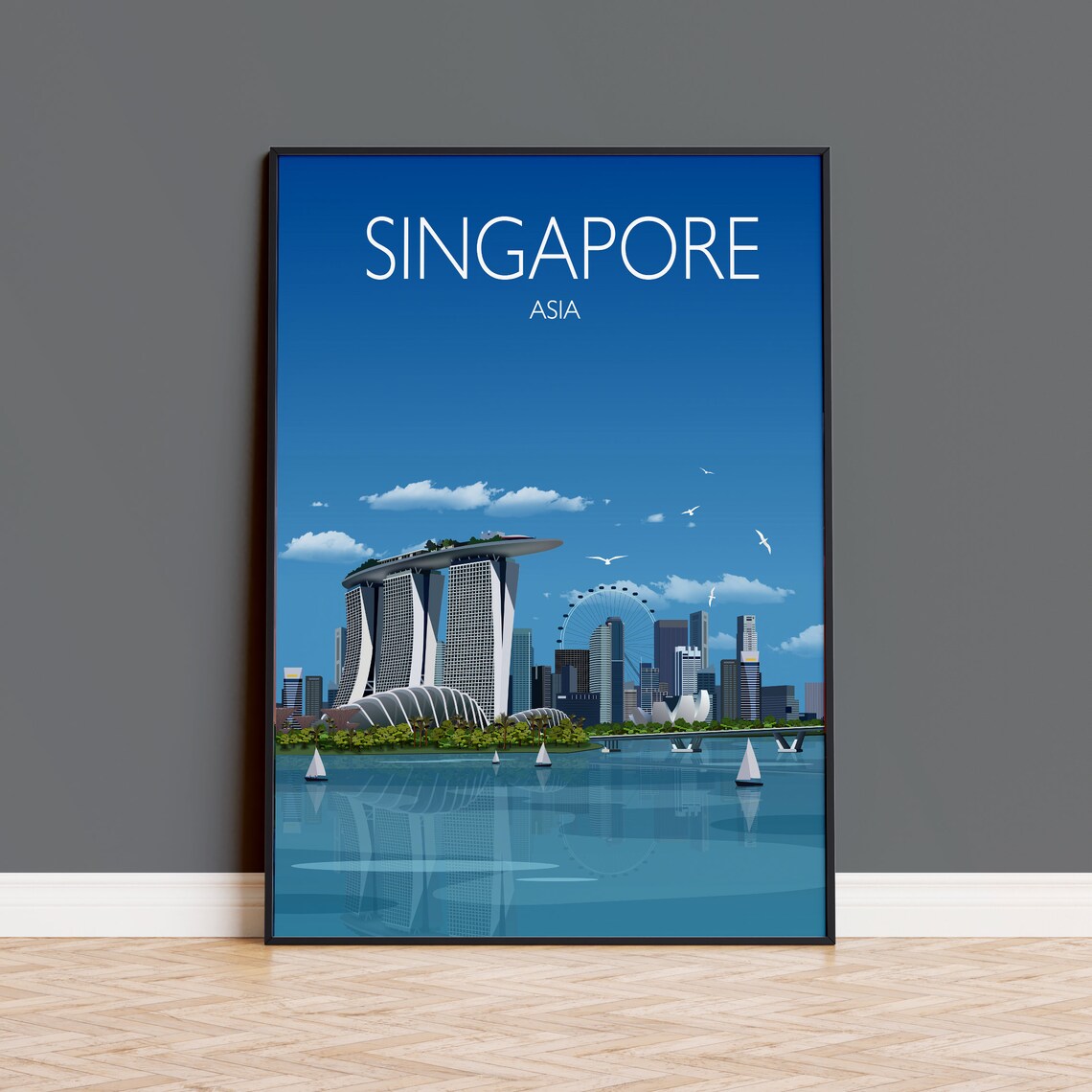 City of Singapore Travel Poster, Minimalist Cityscape