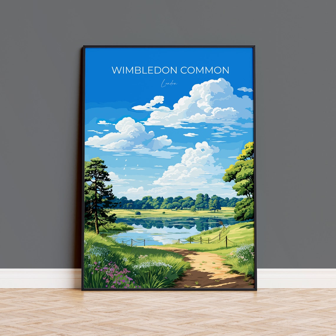 Wimbledon Common Travel Print Travel Poster Of Wimbledon Common London Poster Wimbledon Common Art Gift London Art Lovers Uk Travel Gift