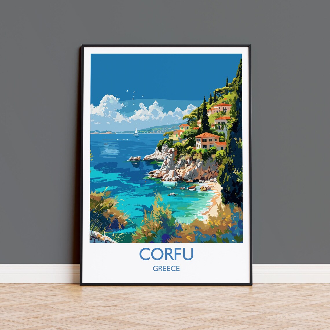 Corfu Travel Poster, Greece Island Wall Art Print