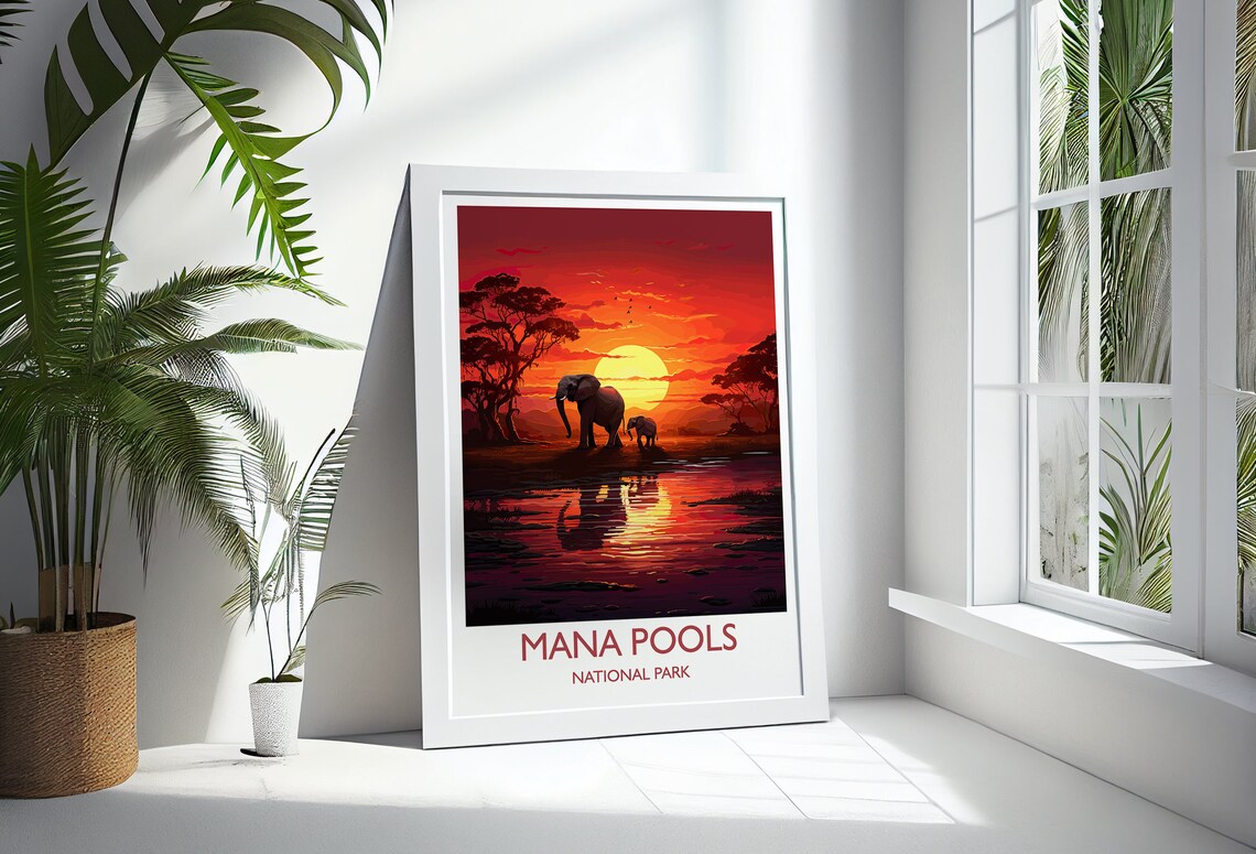 Mana Pools National Park Sunset Elephant Africa Safari Art Poster - Image 3