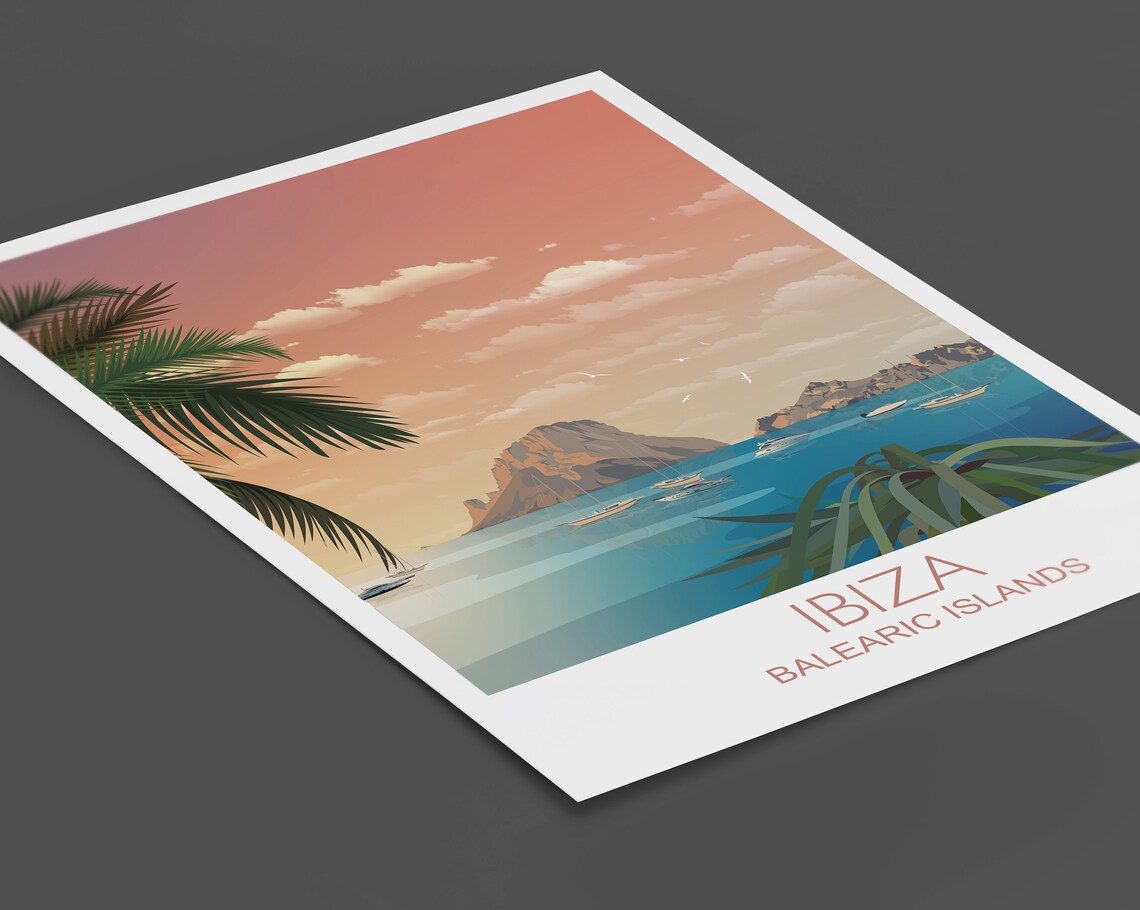 Ibiza Balearic Islands Sunset Sea Islet Boats Warm Sky Art Poster - Image 2